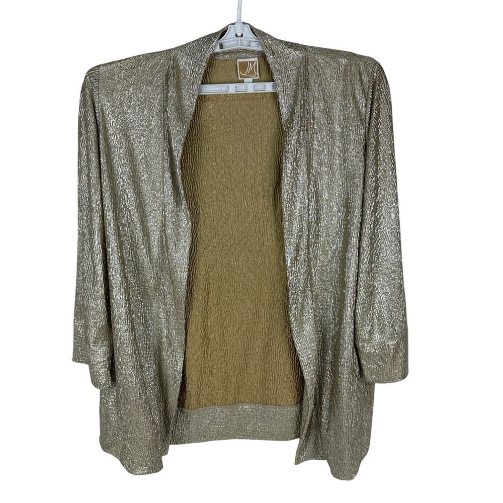 JM Collection Woman Metallic Open-Front Cardigan 1X Gold & Silver Polyester